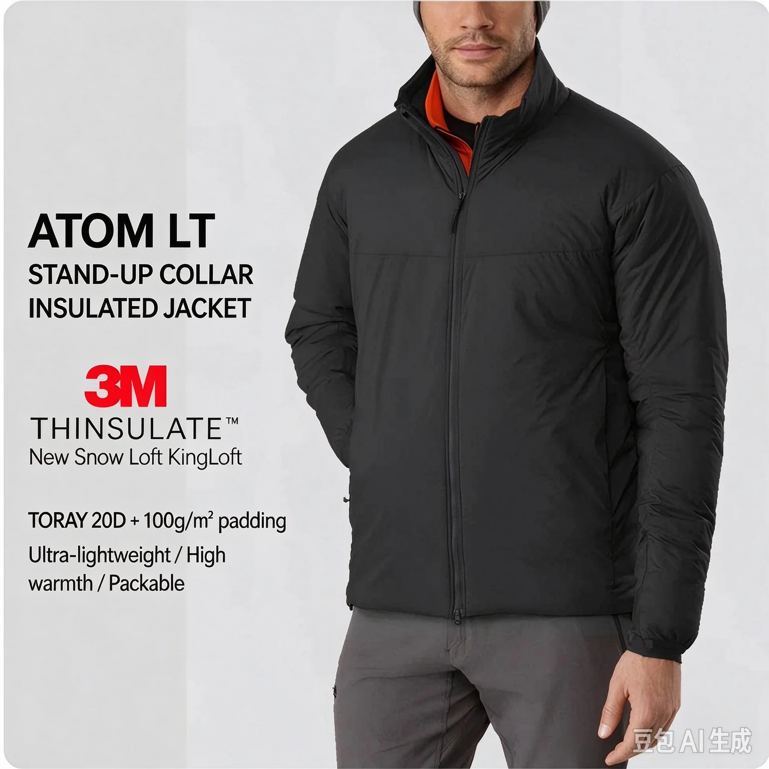 Men's Autumn Winter Thinsulate Insulated Jacket Hoodless Warm Cotton Coat Windproof Waterproof Breathable Outdoor Stand Collar