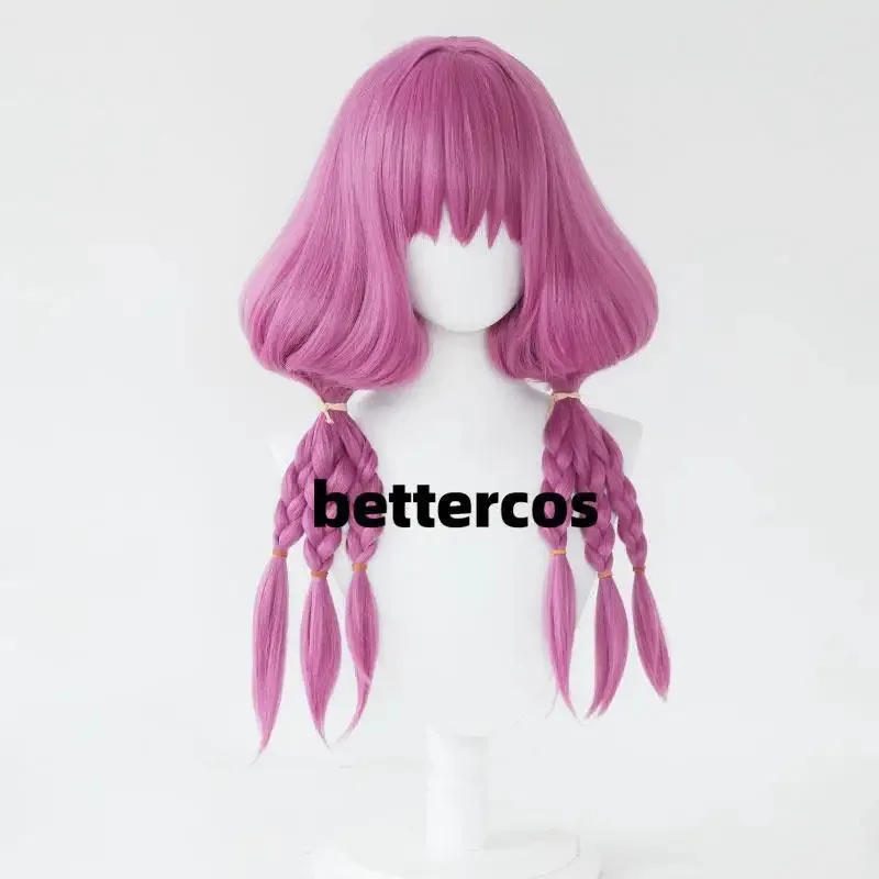 تأثيري فريرين هالة 60 سنتيمتر طويل الوردي مزدوجة ذيل حصان شعر مستعار مضفر مقاومة للحرارة الباروكات