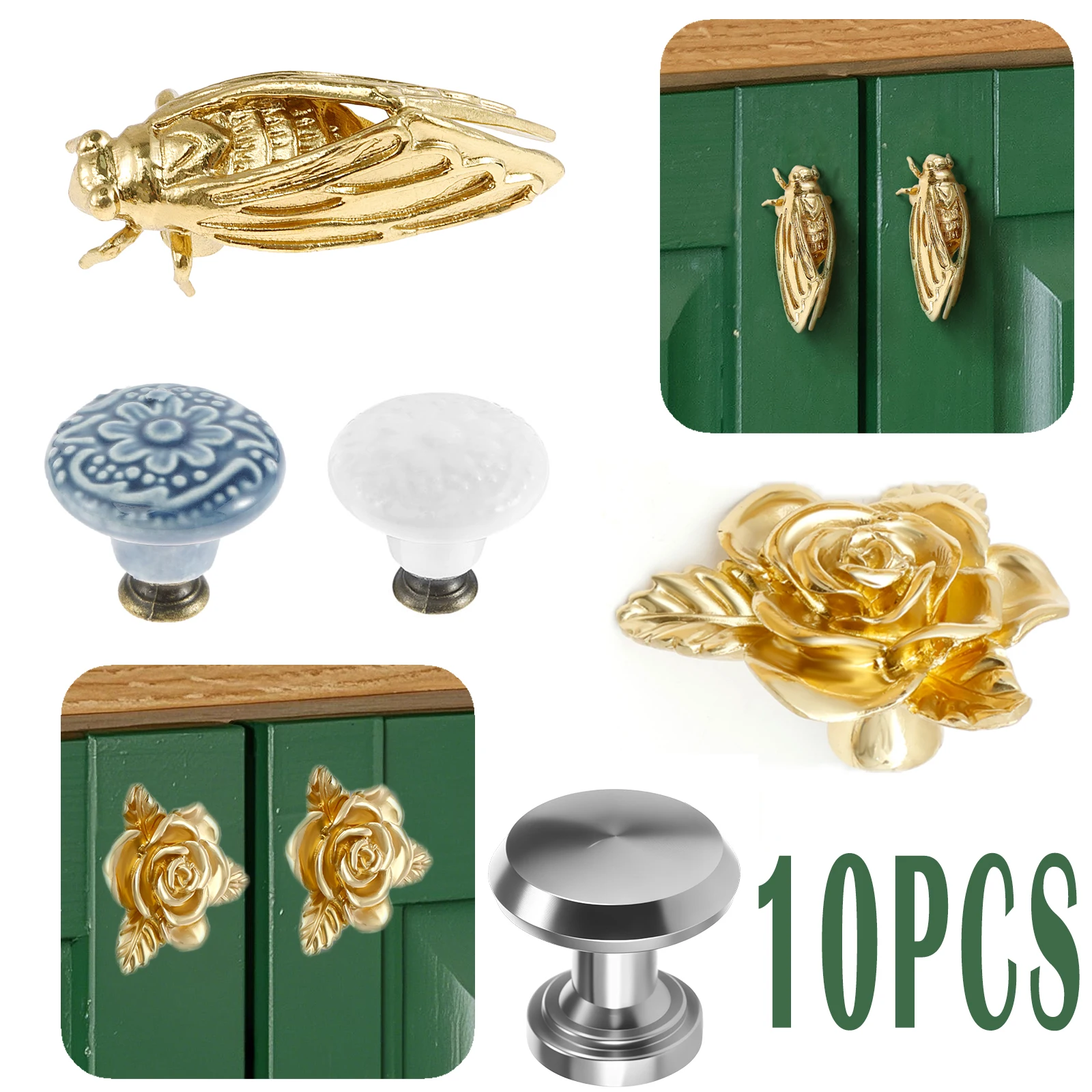 

10 шт., ручка ящика, несколько типов, мебельный шкаф, дверная ручка, ручка с одним отверстием для нового украшения кухонного шкафа, гардероба