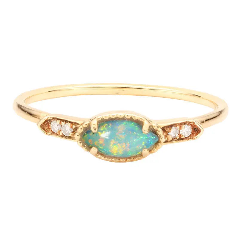 Ancient gold craftsmanship small and exquisite inlaid colorful Opal rings for women light luxury charm banquet silver jewelry