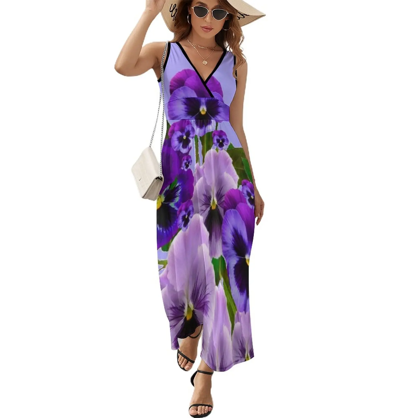 

TOUCH OFSPRING PINK- PURPLE PANSY FLOWERS Sleeveless Dress summer dress woman 2024 sexy dress Woman fashion