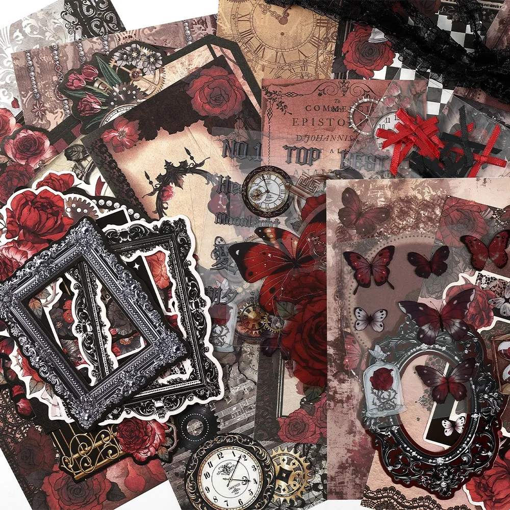 Paper Stickers DIY Itabag Insert Material Lace Ribbon Retro Itabag Decor DIY Material Flower Colorful