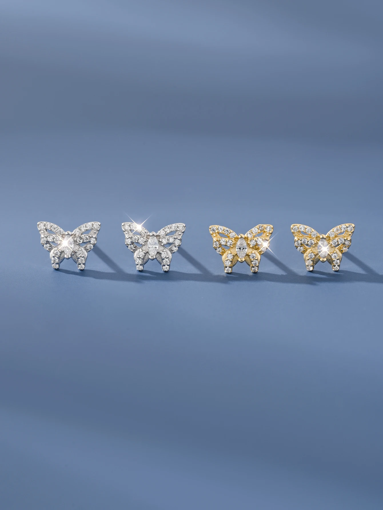 

925 Sterling Silver Butterfly Inlaid Zircon Hollow Mini Earrings, Fashionable Commuting Cute Jewelry Accessories