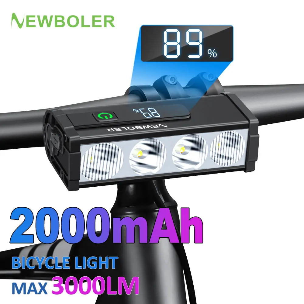 NEWBOLER Bicycle Light Front 3000Lumen Bike Light 2000mAh Waterproof Flashlight USB Charging MTB Road Cycling Lamp Accessories