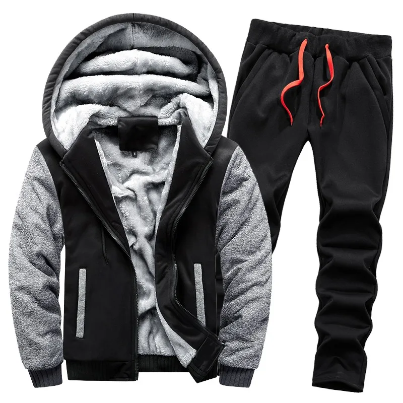 

Autumn and Winter Men's Zipper Hooded Cardigan Pockets Contrasting Color Loose Top Elastic High Waist Trousers Casual Suit
