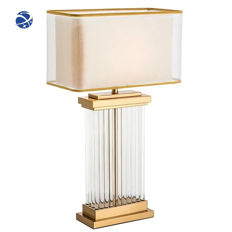 

Antique Brass Gold Metal Bedroom Bedside Reading Room Light White Fabric Clear Glass Table Lamp