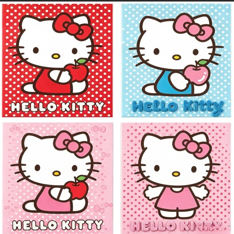 VIVID GEM Sanrio Hello Kitty Diamant-Malerei-Set 5D DIY Strass-Mosaik-Bild Roter Polka-Dot-Hintergrund Niedliches Cartoon-Handwerk