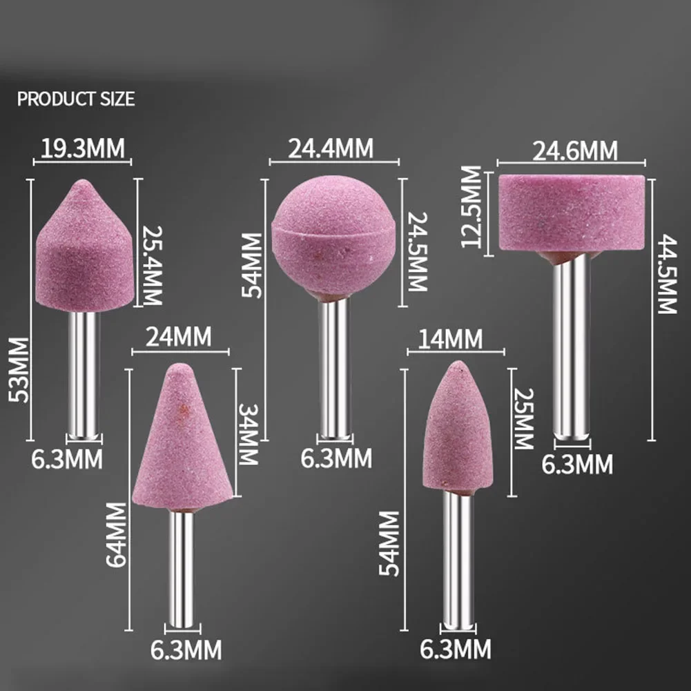 연마 스톤 연마 연삭 헤드 세트, 전기 드릴 비트 휠, 옥 연삭 작업물 연삭용, 5 개, 6mm, 5 가지 모양