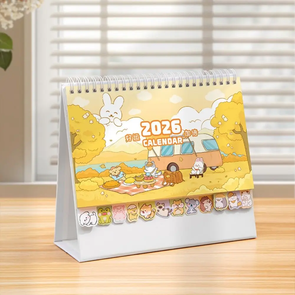 Cartoon Animals 2026 Desk Calendar Coil Binding One Month to View Monthly Calendar Memo Notes Tabletop Schedule Study Planning