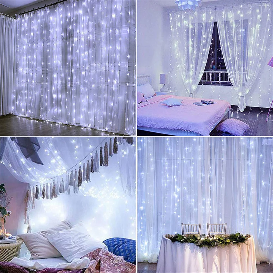 Romantic LED Fairy Curtain String Lights Outdoor 8 Modes 3*3M Icicle Garden Lights for Party Wedding Garland Christma Decoration