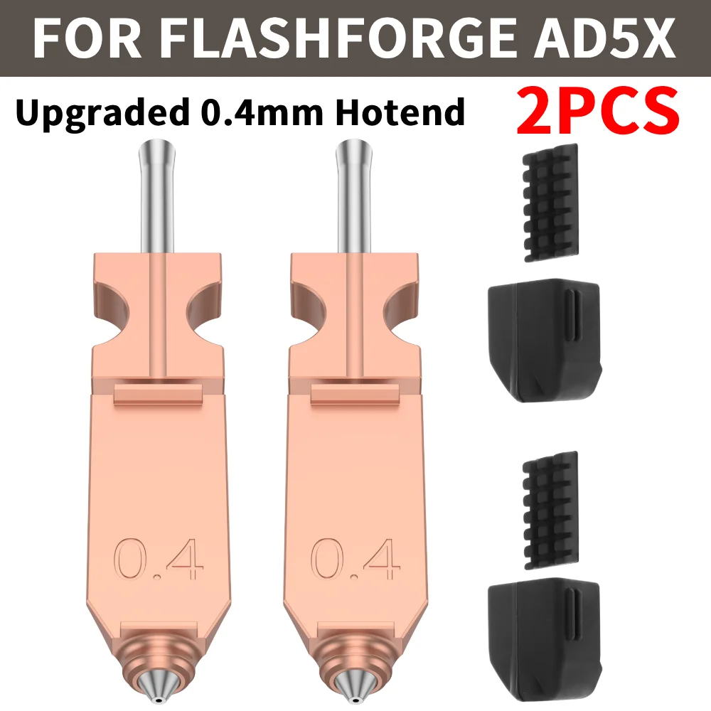 2Pcs FlashForge Ad5x Upgraded Nozzle Hardened 0.4mm Quick Detachable Hotend Nozzle Kit with Silicone Cover Brushe for 3D Printer