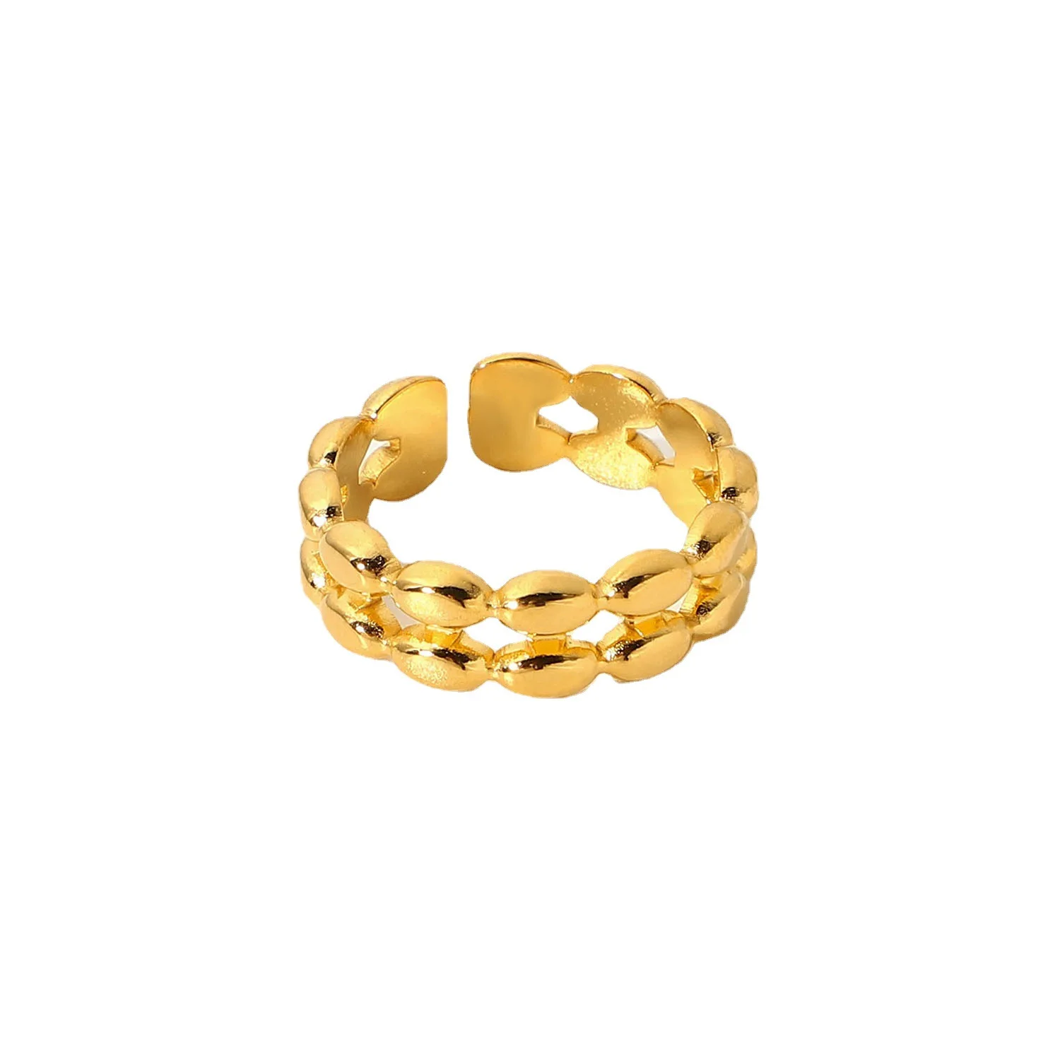 

Stainless Steel PVD 18K Gold Plated Tarnish Waterproof Beads Linked Rings For Woman Jewelry Wholesale Trendy INS