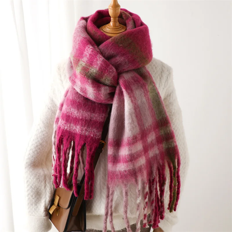 Imitate Cashmere Scarf Fashion Plaid Striped Tassels For Woman Winter Outdoor Keep Warm Shawls Lady Soft Long Thick Scaves