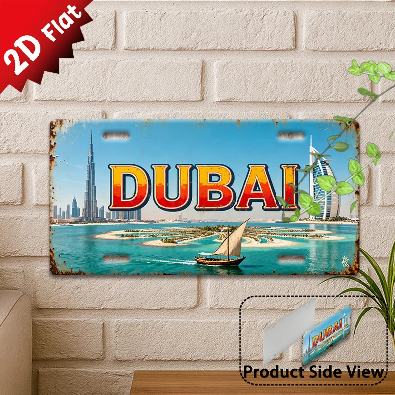 2D Flat,1pc, DUBAI Metal Sign, Outdoor Wall Art, Retro Metal Sign, Luxury City Decor, for Man Cave Decor, Bar Wall Decor, Liv