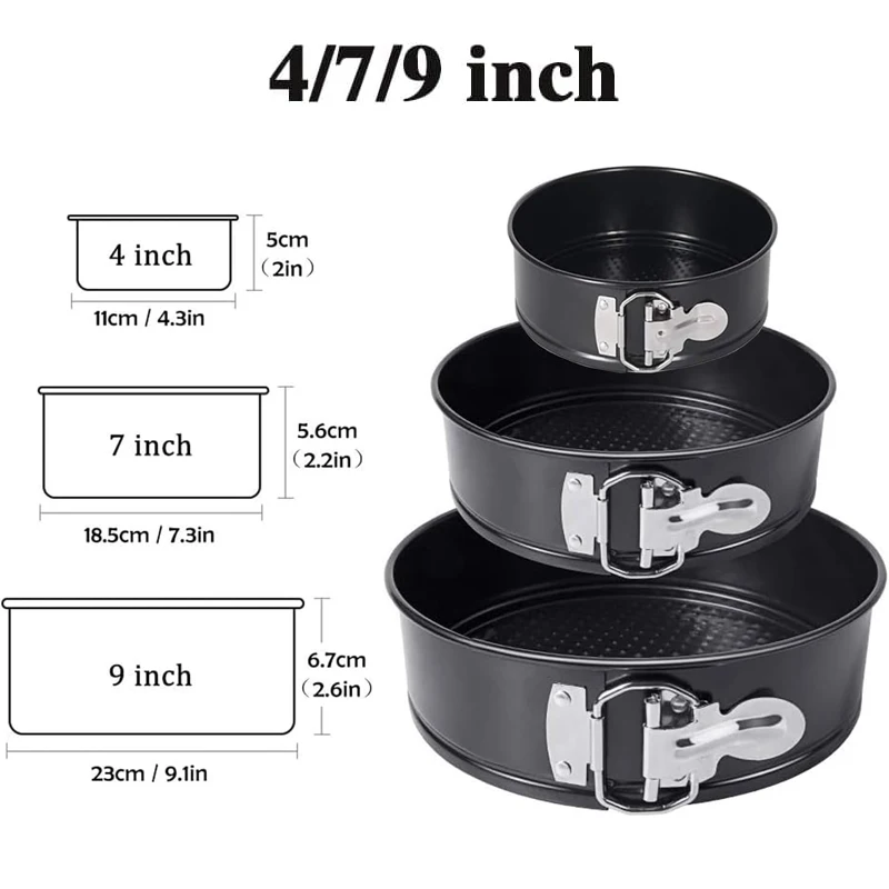 قالب كعك من الفولاذ الكربوني مقاس 4/7/9 بوصة مع مزلاج علبة كعكة غير لاصقة مع قاعدة قابلة للإزالة قالب خبز الكيك براونيز تشيز كيك