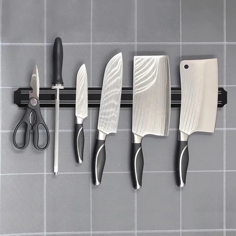 Free Installation Magnetic Knife Holder Wall Mount Black ABS Plastic Block Storage Holder Chef Rack Strip Utensil Kitchen