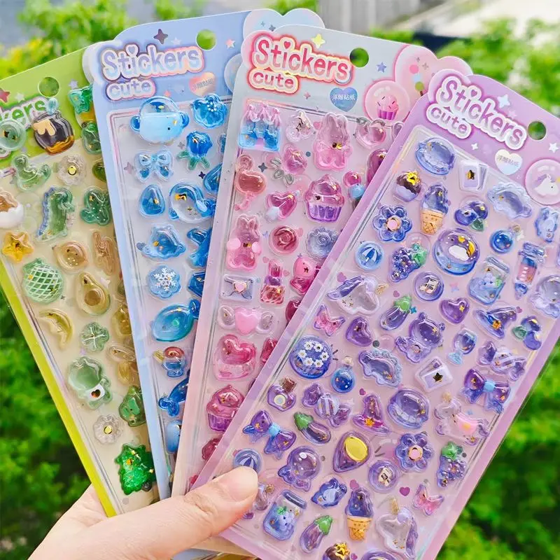 

40 Pcs 3D Japanese Solid Crystal Drop Glue Relief Stickers For Cartoon Cute Little Rabbit Little Bear Stickers Wholesale
