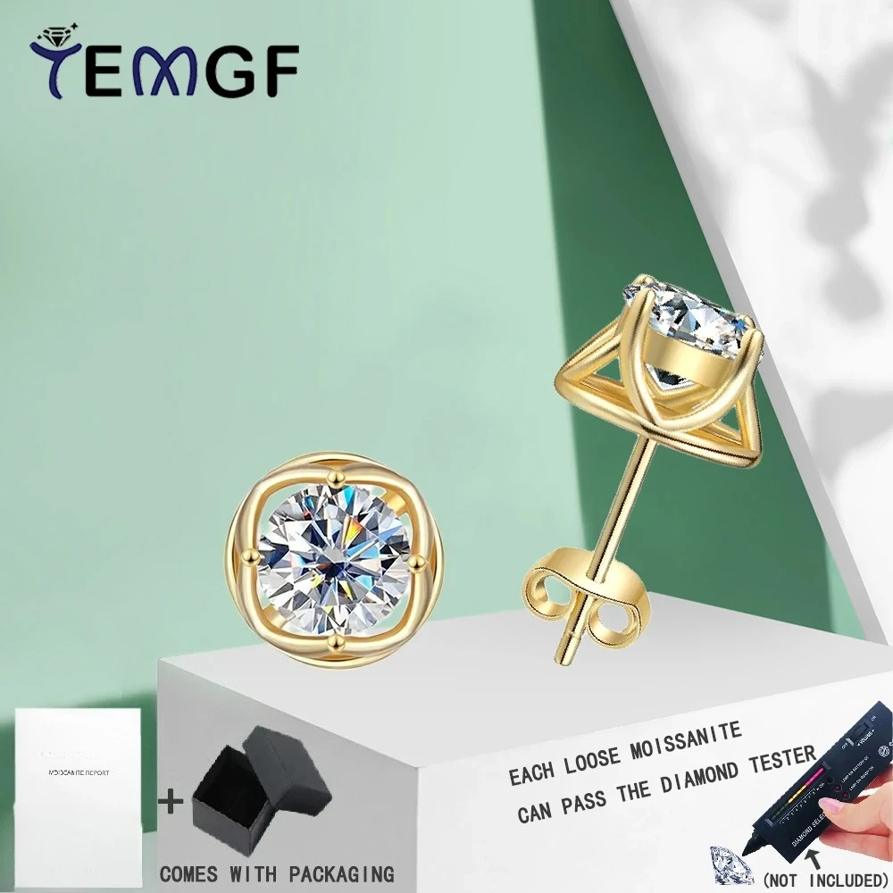 

TEMGF 5mm/6.5mm Zircon Moissanite Ear Studs 925 Silver 18K Gold Plated Fine Earrings for Women Girls Fashion Commute Ear Jewelry