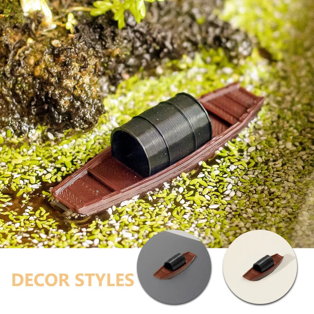 2 pçs mini barco de pesca rústico marinho micro paisagem ornamento para desktop bonsai decoração escritório em casa mesa