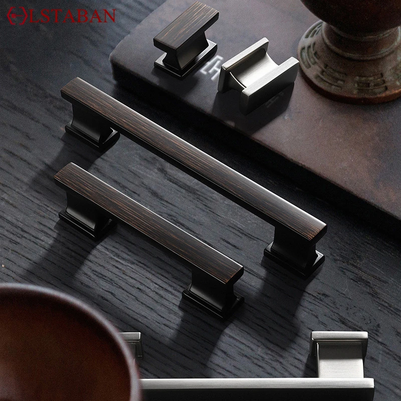 Modern Minimalist Kitchen Cabinet Handle Zinc Alloy Black Brushed Door Knob Cupboard Wardrobe Furniture Hardware Drawer Pull