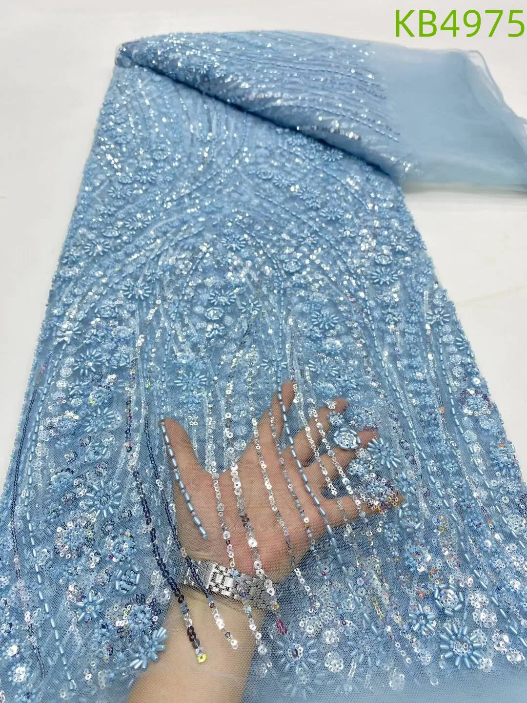 

Sequins Lace Latest Beads Embroidery 5 Yards Dubai Lace Fabrics Quality 2024 French Tulle Mesh Lace Fabric For Sewing KB4975