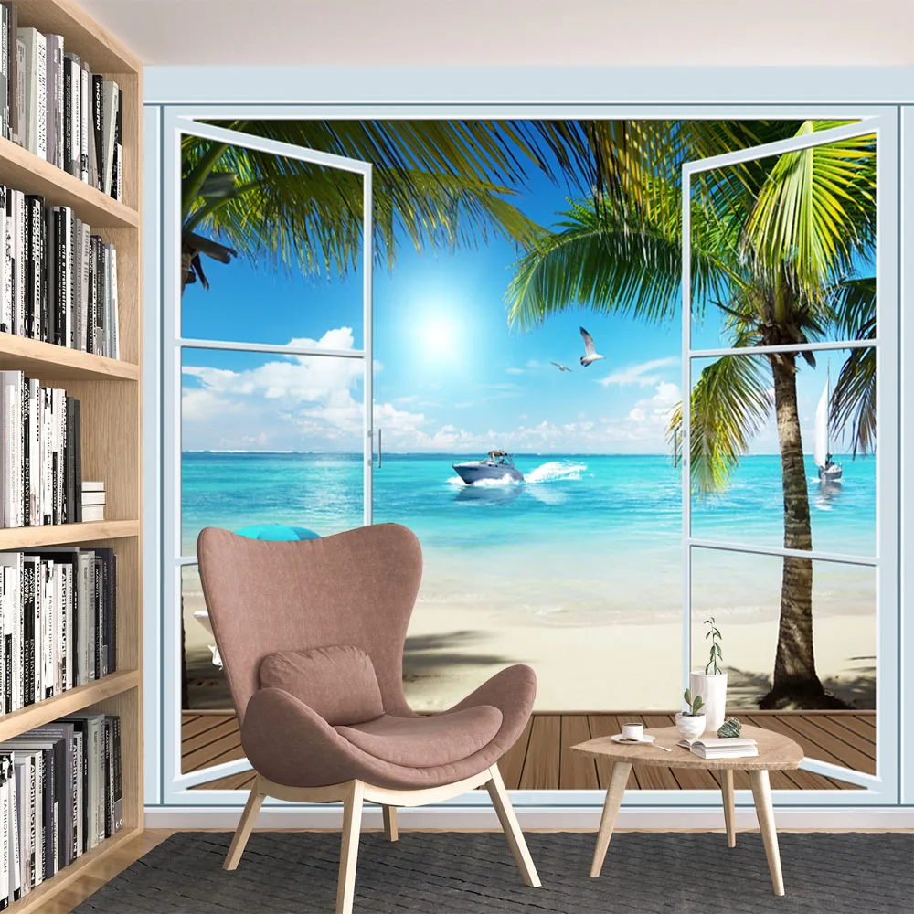 Custom Peel and Stick Photo Wallpapers for Living Room Decoration Palm Tree Beach Contact Wall Papers Home Decor Mural Covering