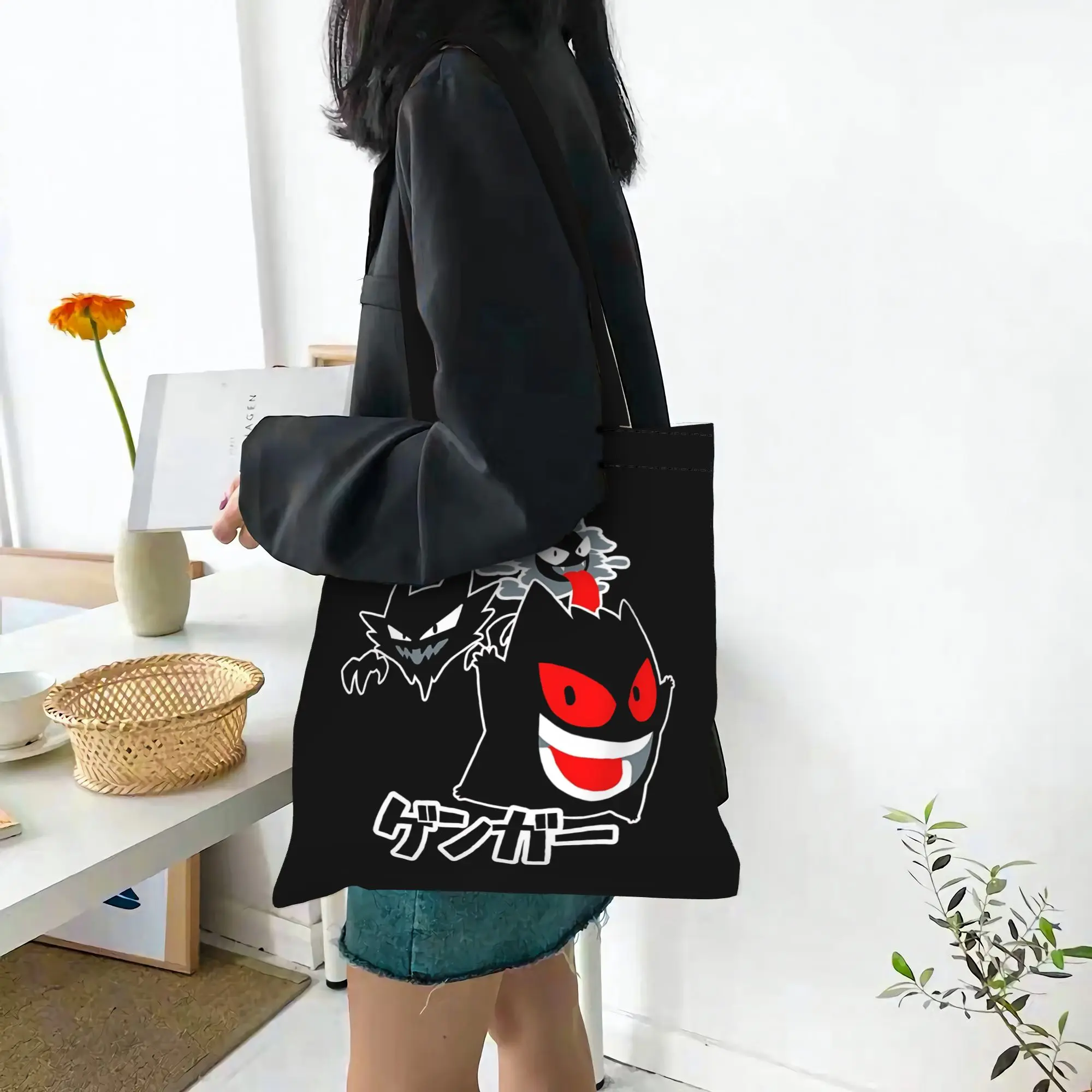 Fashion Pokemon Halloween Gengar Women's Bag Shopping Bag  Canvas Tote Bag Women'S Shoulder Handbag Christmas Gift