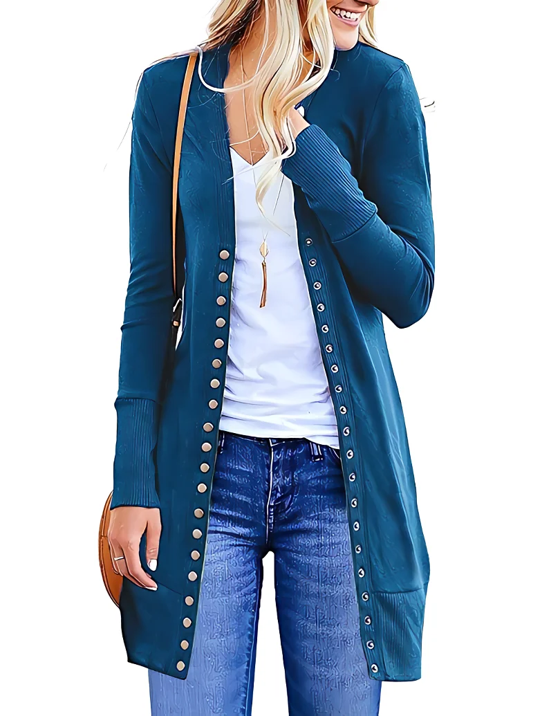 2024 autumn new hot Europe and the United States plus-size ladies fashion long button solid color cardigan coat women