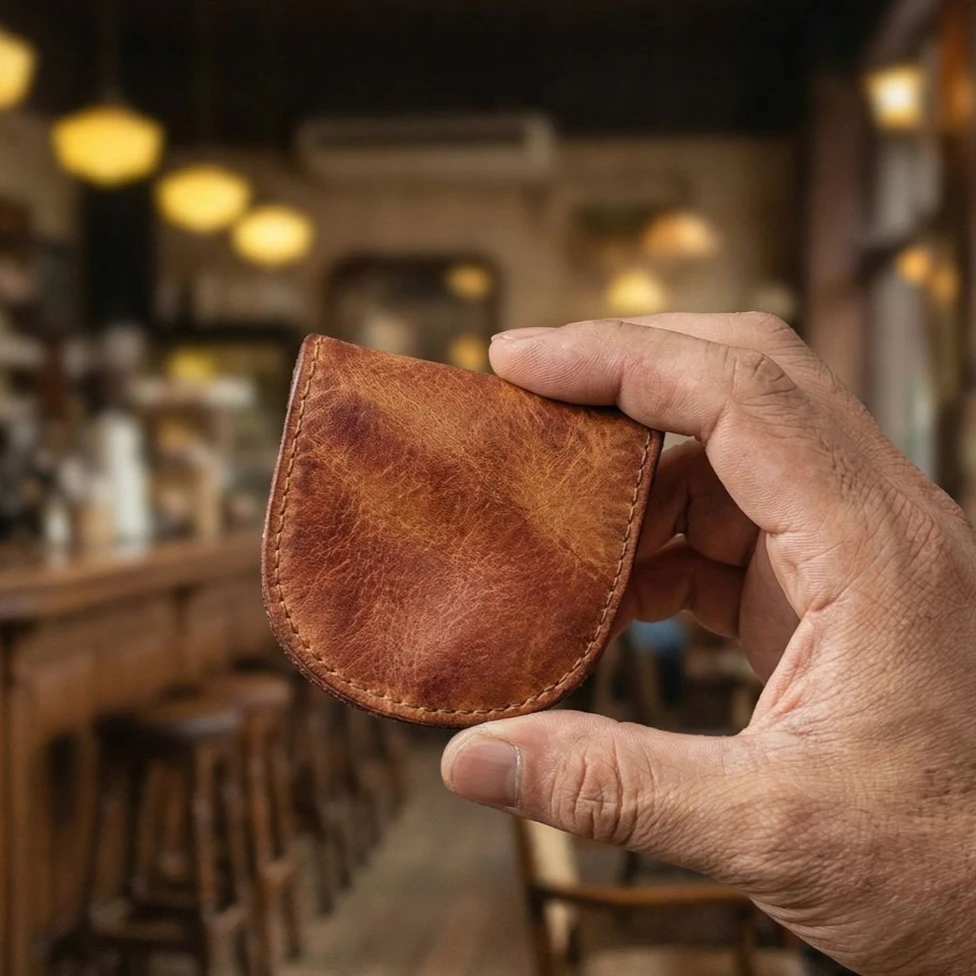 Leather Coin Pouch, Men's Change Holder, Mini Pocket Wallet, Handcrafted Coins Case Holder Protector for Coin Collection