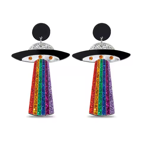 Trendy Glitter Acrylic Colorful UFO Pendant Earrings Funny Halloween Earring Jewelry Gifts for Women