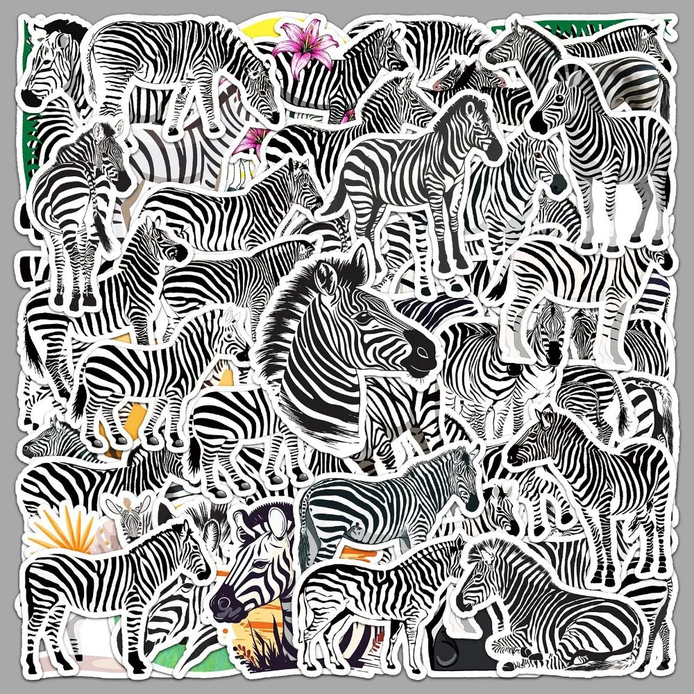 50Pcs Black White Wild Zebra Animal Stickers for Laptop Stationery Sticker Craft Supplies Scrapbooking Material Vintage