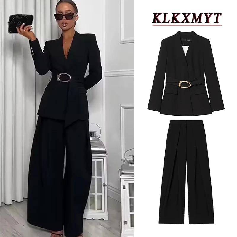 Casual Chic Wide Leg Pants Sets Women Pockets Pleated Long Trousers Fashion 2026 Spring Summer Streetwear Pants