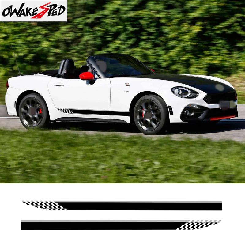 

2pcs Sport Stripes Racing Lattices Sticker For Fiat 124 Spider Car Door Side Skirt Decor Vinyl Decals Auto Body Film Accessories