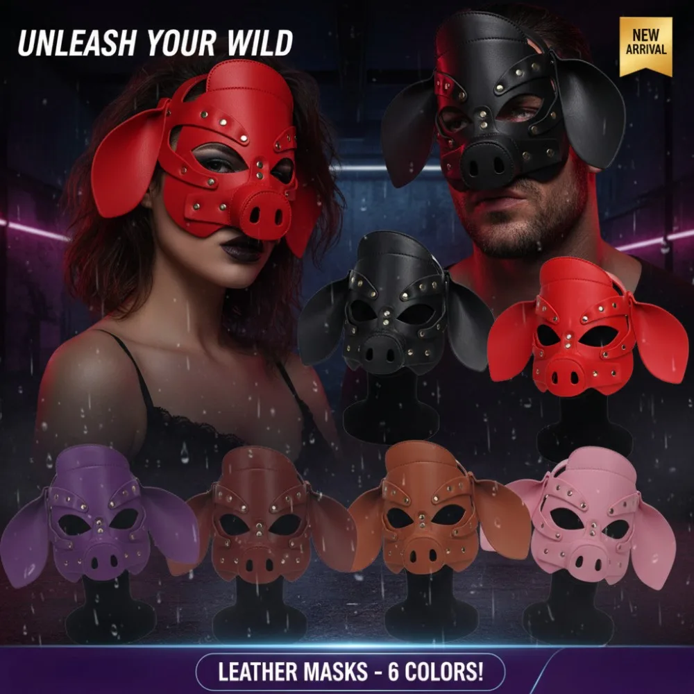 

Семейный набор масок в стиле панк-свиньи: одинаковый чехол для лица из искусственной кожи для родителей и детей для косплея и фетиш-вечеринок | Многоцветный