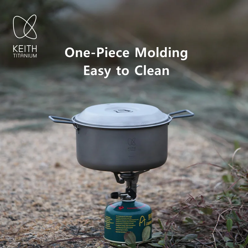 KEITH Large‑Capacity Titanium Camping Pot 2.5L, Fold‑Handle Soup Pot with Lid, Induction‑Ready Ultralight Outdoor Cookware