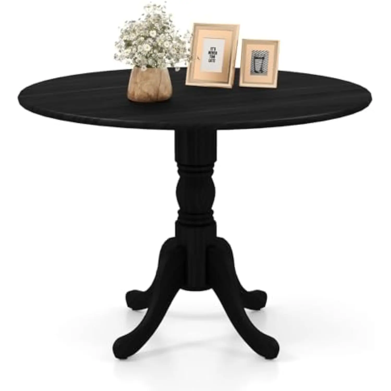 

Round Dining Table for 4, 39 英寸 Kitchen Table with Solid Rubber Wood Frame, Adjustable Foot Pads, Curved Trestle Legs, Mid C