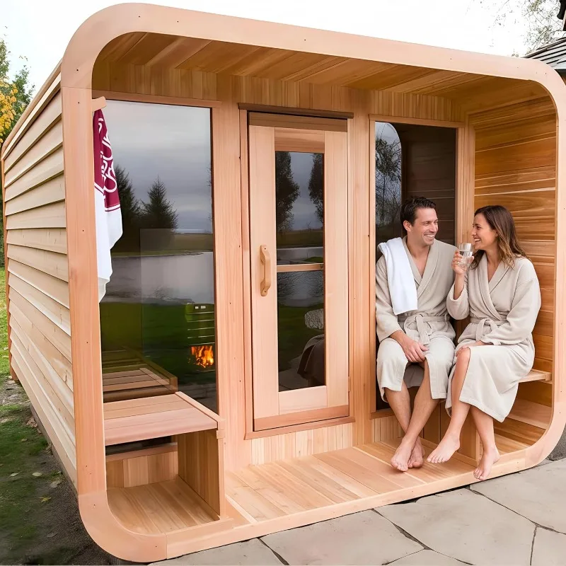 Dampfsauna für 4–10 Personen mit Rotlichttherapie, kanadisches Hemlock, Red Cedar Sauna, Veranda-Option, Holzofen