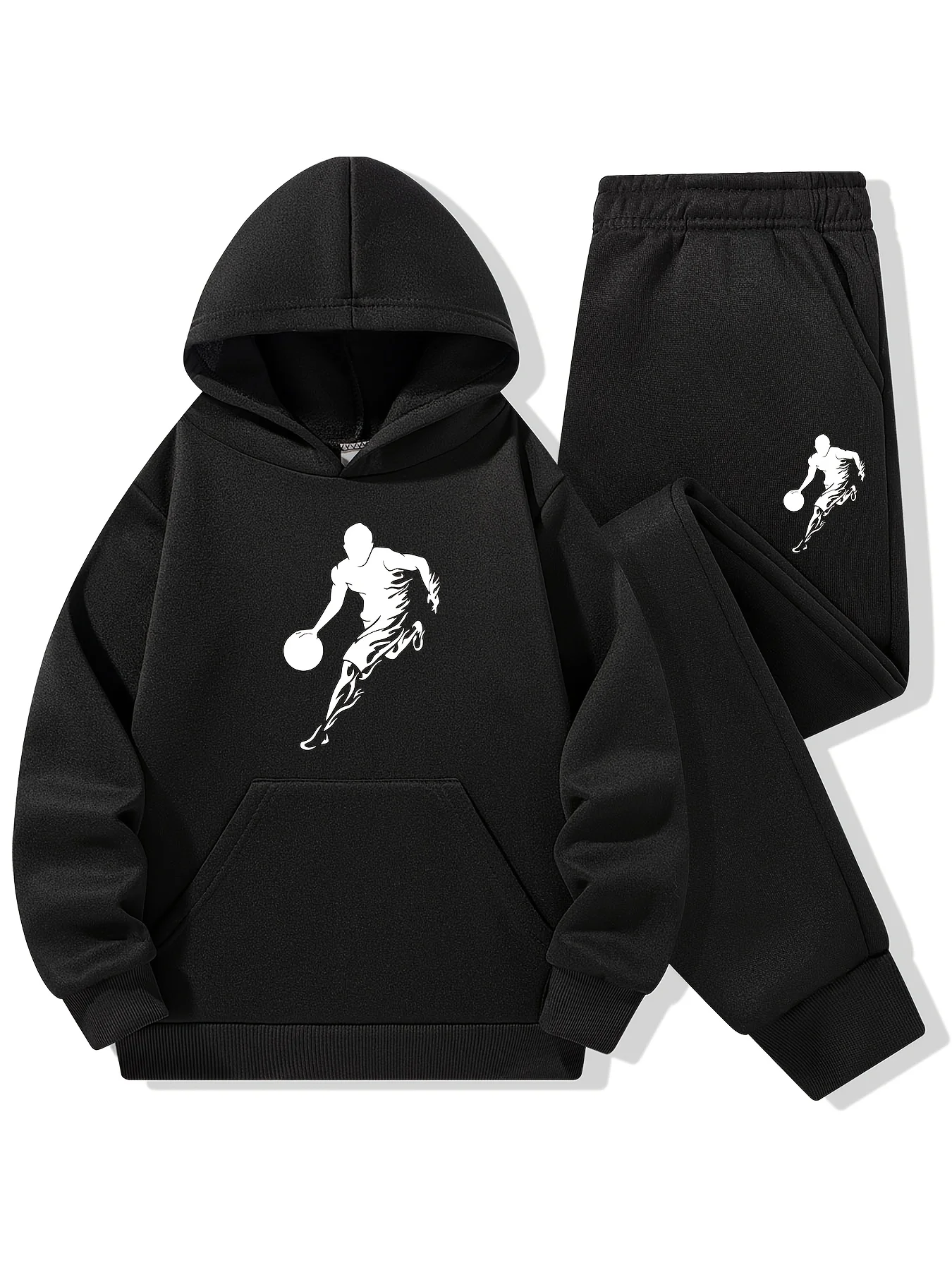 Men 2‑Pieces Outfit Classic Comfort Hoodie+Pants Set Autumn Winter Fashion Basketball Player Print Casual Sports Tracksuit