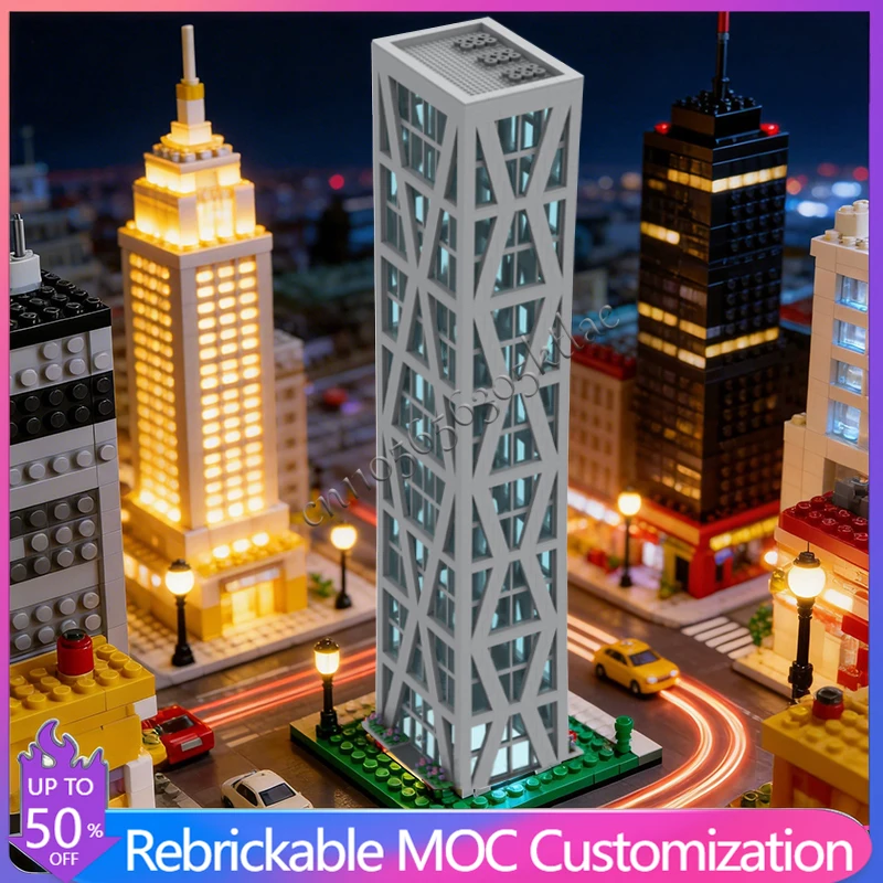 

2173 PCS Customize Technology 16-storey High-rise Building Light Gray Creative House Street MOC Building Block Model Sets Gifts