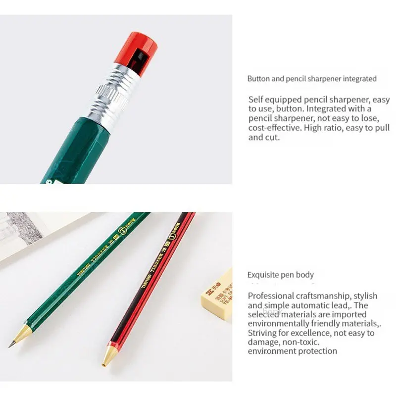 2.0 mm Mechanical Pencils Set Automatic Student School Pens Supplies Office Kawaii Cute Stationery Drawing Writing Art Sketching