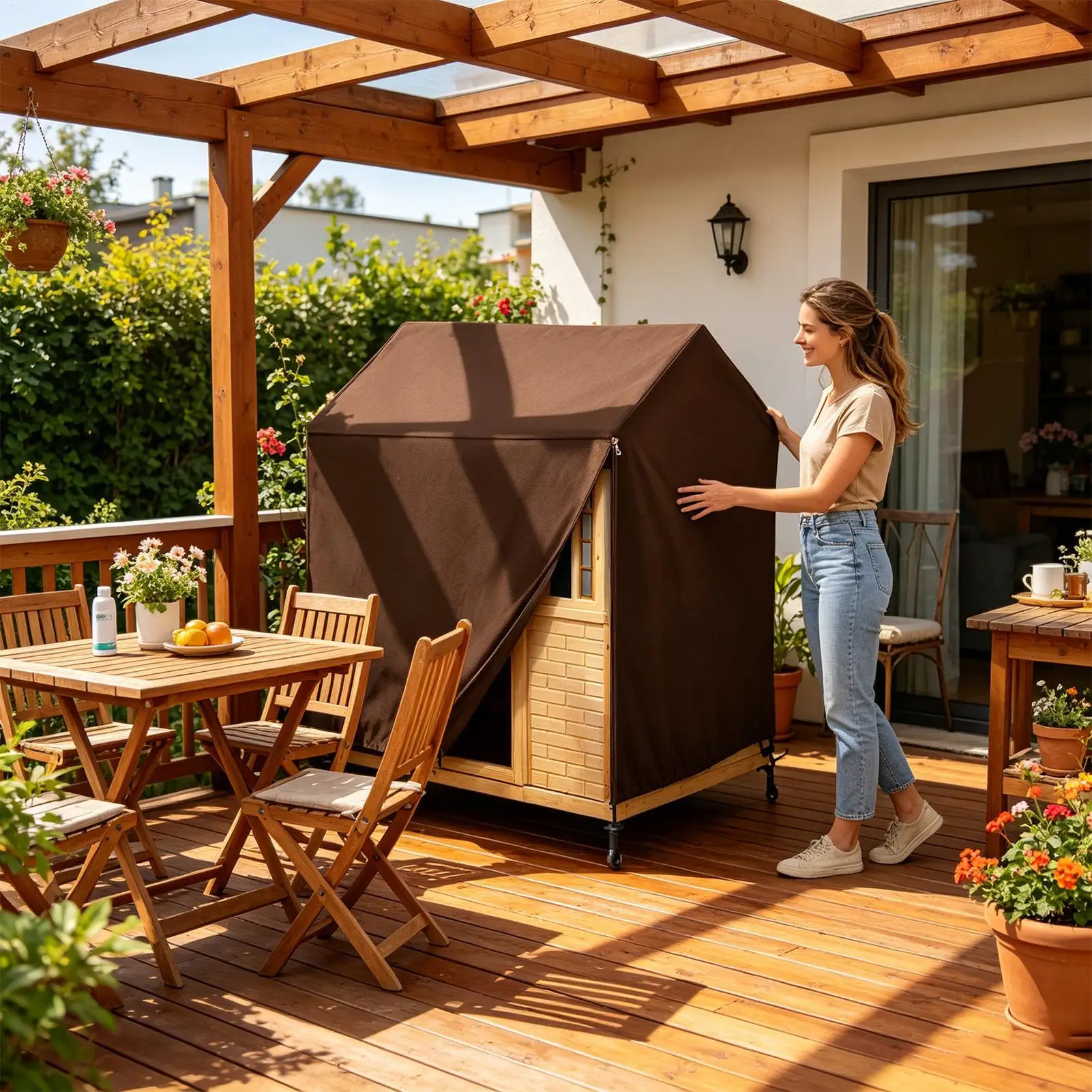 Playhouse Cover 210d Oxford Heavy Duty Fabric With Drawstring Closure Outdoor Playhouse Cover For Patio Sports Parties Picnics