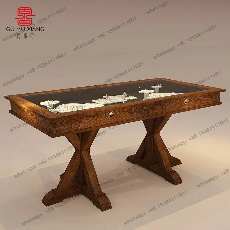 Medieval display cabinet glass jewelry necklace flowing table display
