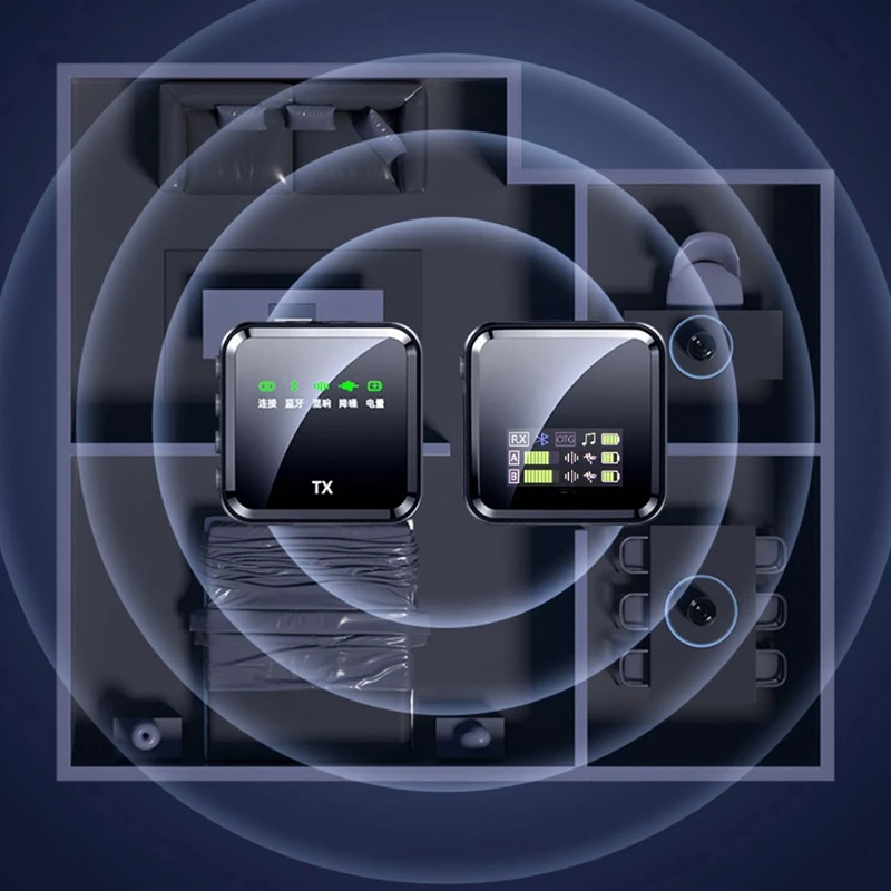 Microfone com conector tipo C M32S Tela LCD sem fio Lavalier com cancelamento de ruído Reverb Microfone Bluetooth