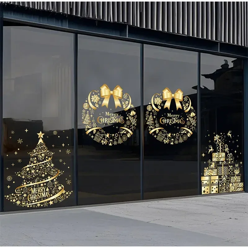 PVC Double-sided Printed Static Window Sticker Christmas Sticker Gold Christmas Decorations Atmosphere Glass Sticker New Year