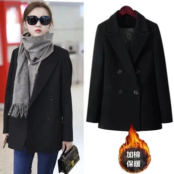 Femmes Blazers automne hiver coréen sauvage noir costume manteau Style britannique Double boutonnage bureau dame Blazer veste femmes hauts