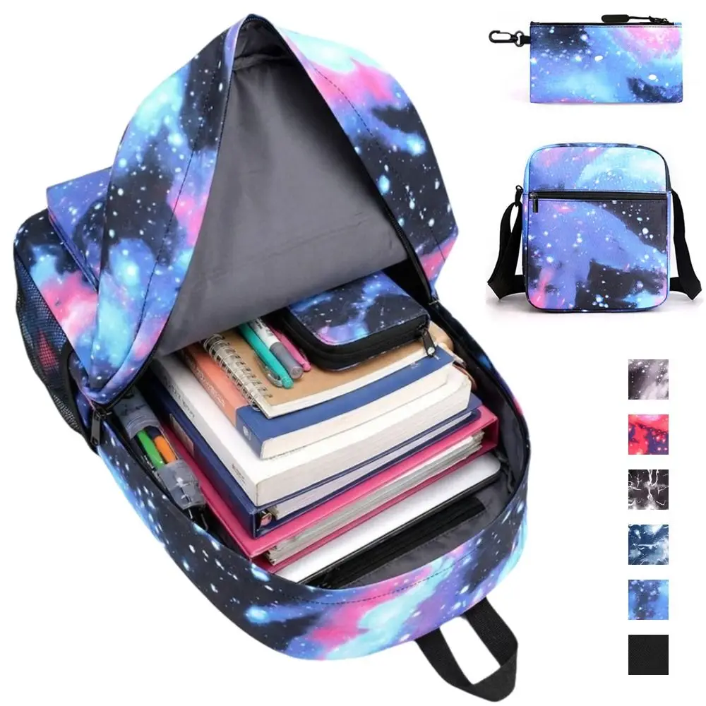 

3pcs/set Cartoon Printed Students Backpack Wear Resistant Ergonomic School Bag Multi-functional Large Capacity Daypack Travel