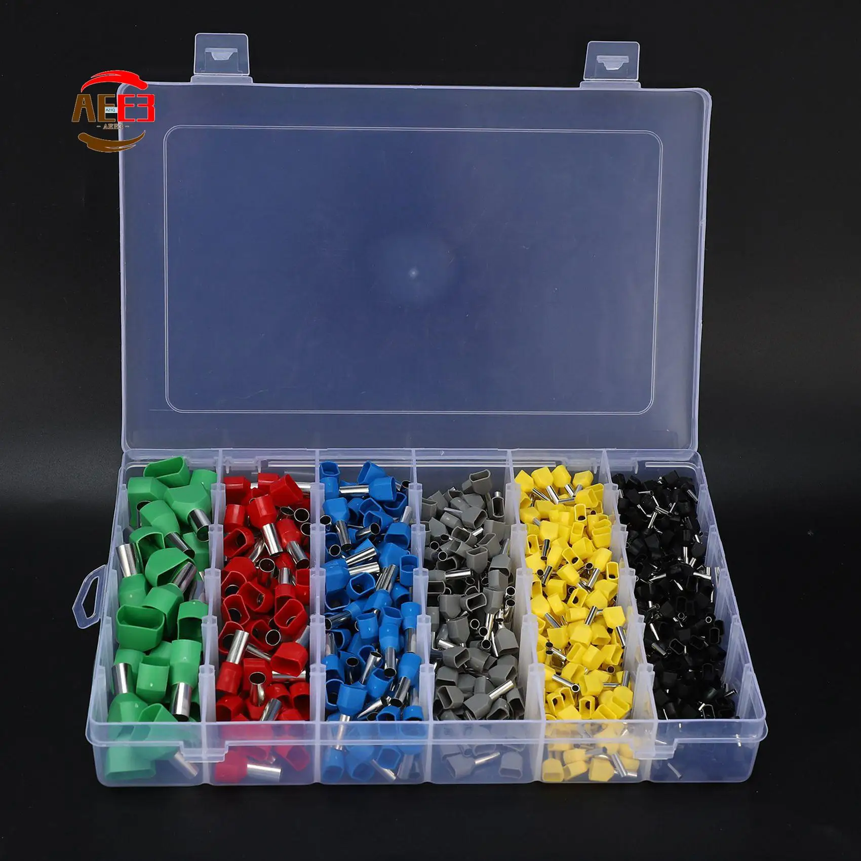 AEE3-2340Pcs Dual Bootlace Ferrule Teminator Kit Electrical Crimp Dual Entry Cord End Wire Terminal Connector