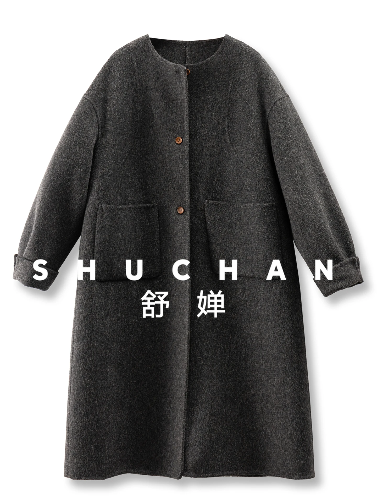 

Pick Up Loose Crew Neck 100 Wool Reversible Wool Coat Women's 00G7 Trench Coat for Women Abrigos Mujer Invierno