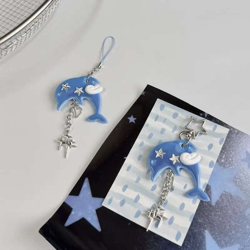 1PC Cute Korean-style Y2K Dolphin Keychain Vintage Cartoon Dolphin Pendant Charm Phone Strap For Bag Purse Backpack Decoration.
