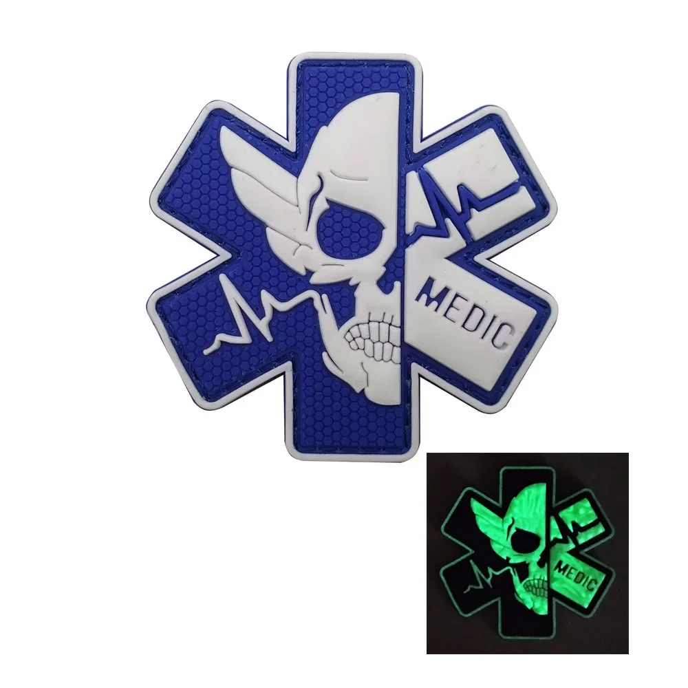 Paramedic Hook Patches Skull Badge Medic Military Tactical Glow In Dark PVC Patch Medical Sewing Accessories Sticker for Clothes